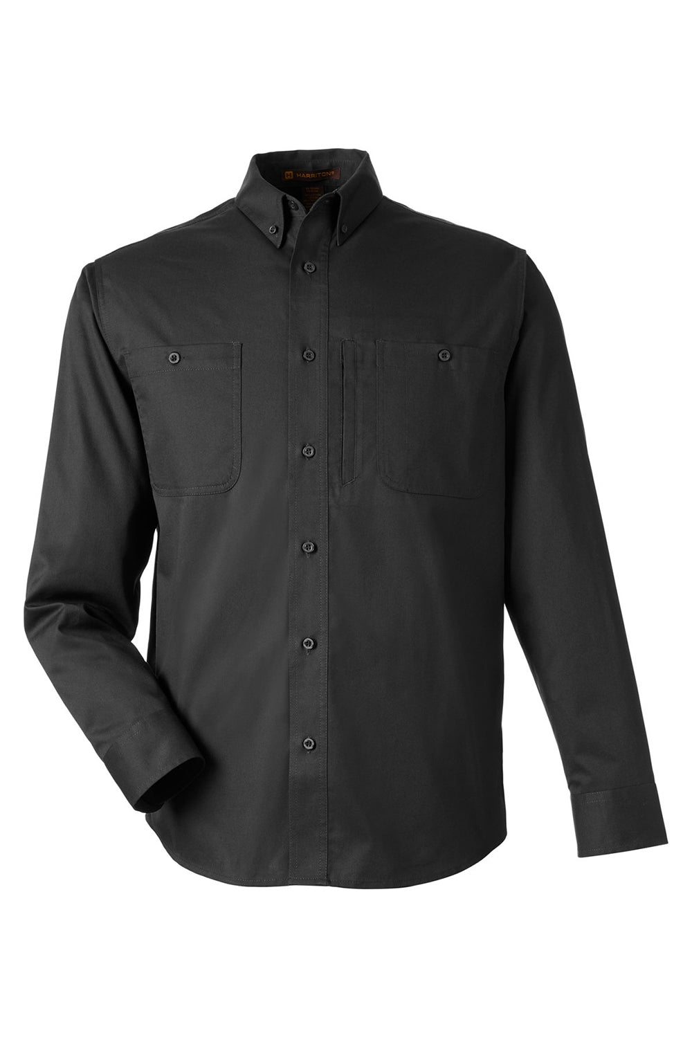 Harriton M585L Mens Advantage Long Sleeve Button Down Shirt w/ Double Pockets Black Flat Front