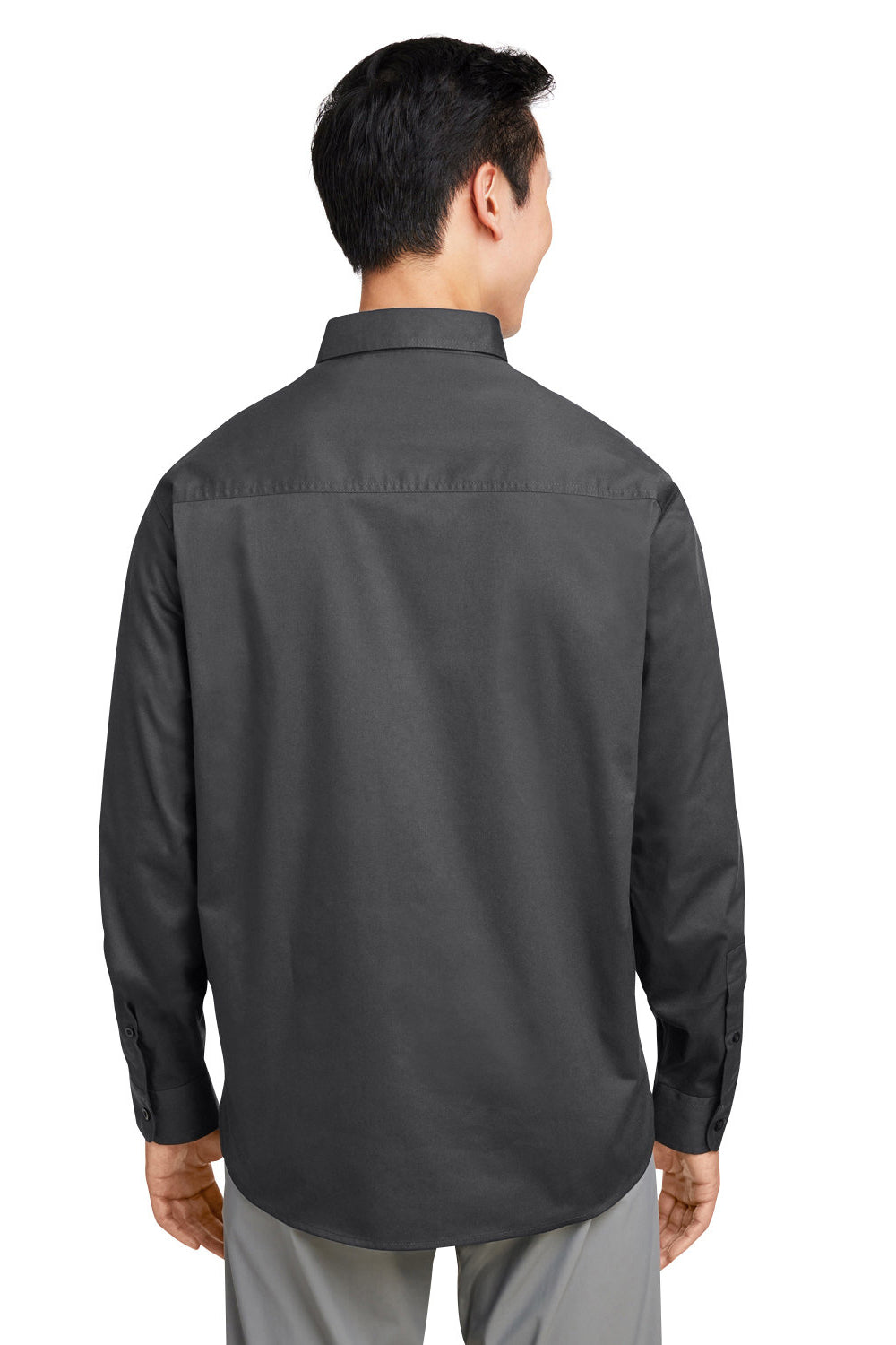 Harriton M585L Mens Advantage Long Sleeve Button Down Shirt w/ Double Pockets Dark Charcoal Grey Back