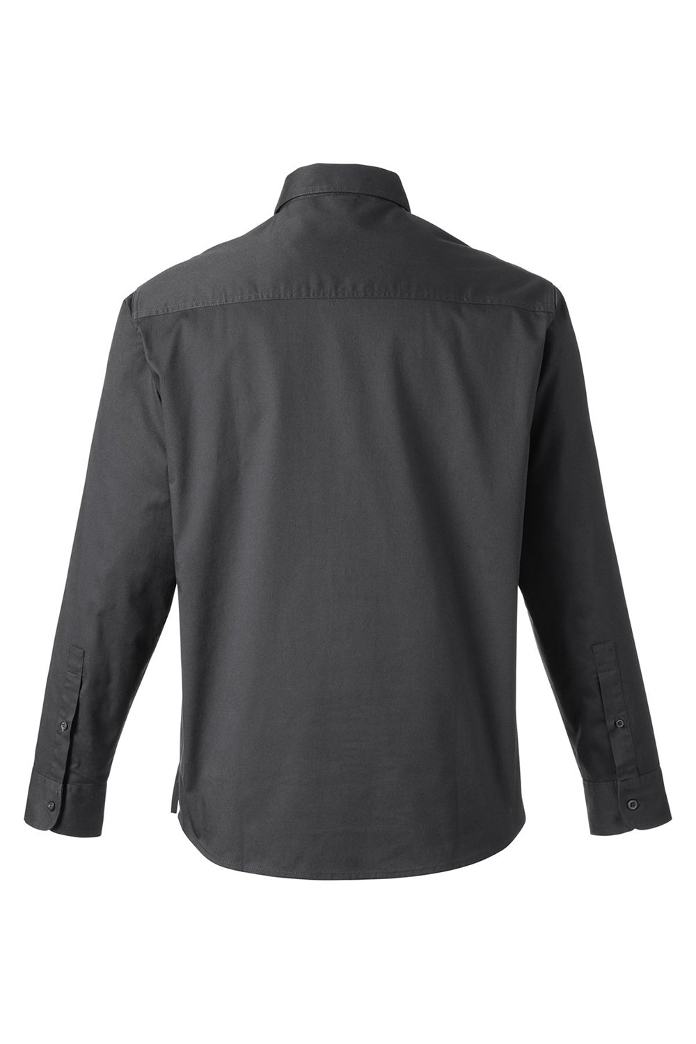 Harriton M585L Mens Advantage Long Sleeve Button Down Shirt w/ Double Pockets Dark Charcoal Grey Flat Back