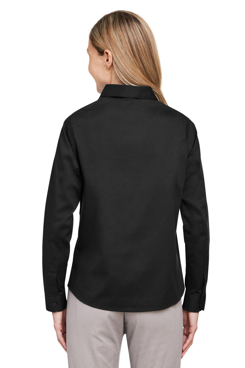 Harriton M585LW Womens Advantage Long Sleeve Button Down Shirt w/ Double Pockets Black Back