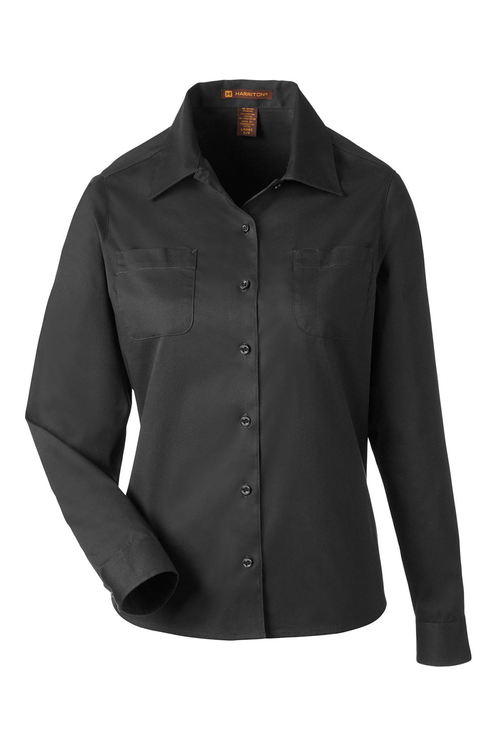 Harriton M585LW Womens Advantage Long Sleeve Button Down Shirt w/ Double Pockets Dark Charcoal Grey Flat Front