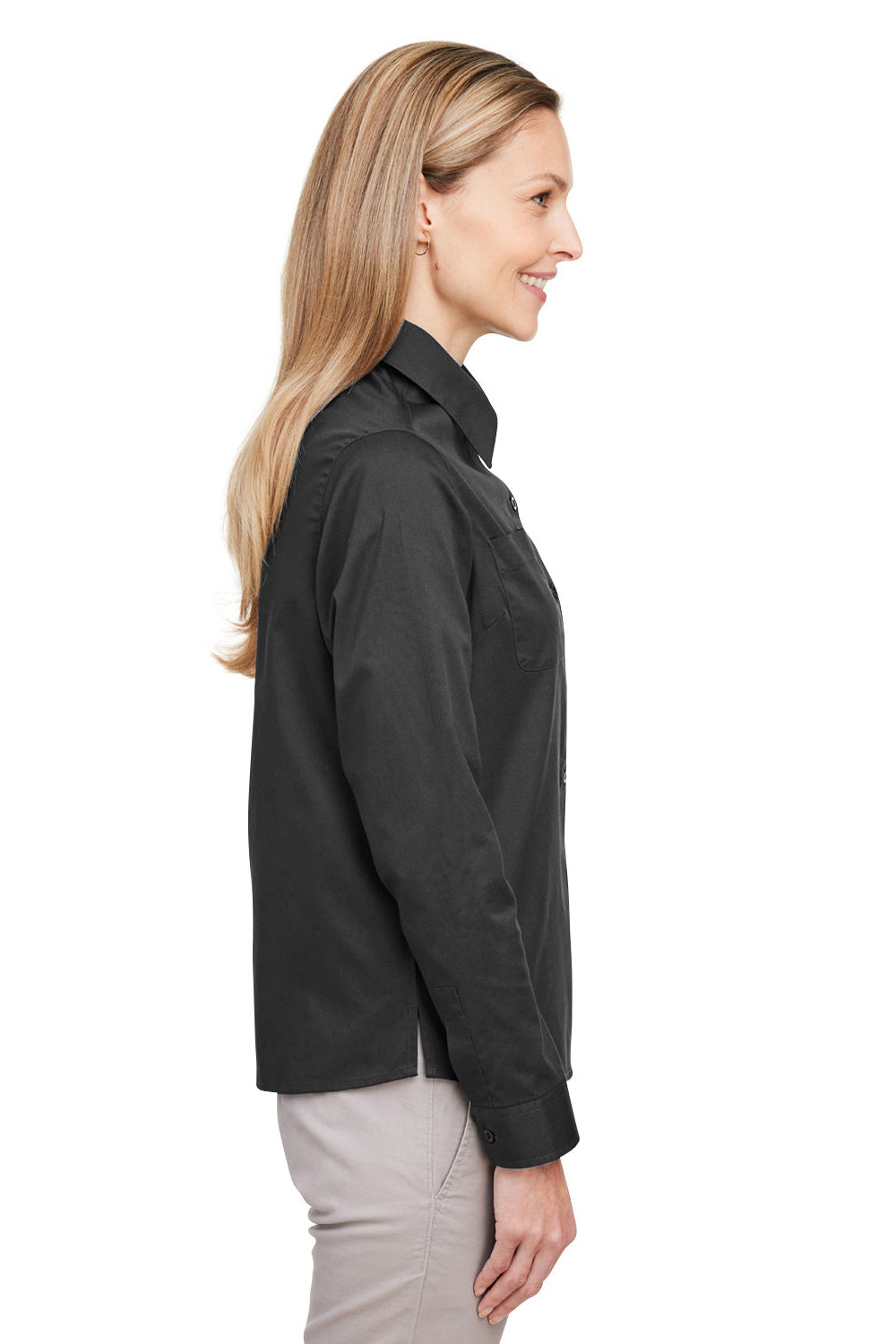 Harriton M585LW Womens Advantage Long Sleeve Button Down Shirt w/ Double Pockets Dark Charcoal Grey Side