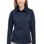 Harriton Womens Advantage Wrinkle Resistant Long Sleeve Button Down Shirt w/ Double Pockets - Dark Navy Blue