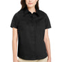 Harriton Womens Advantage Wrinkle Resistant Short Sleeve Button Down Shirt w/ Double Pockets - Black