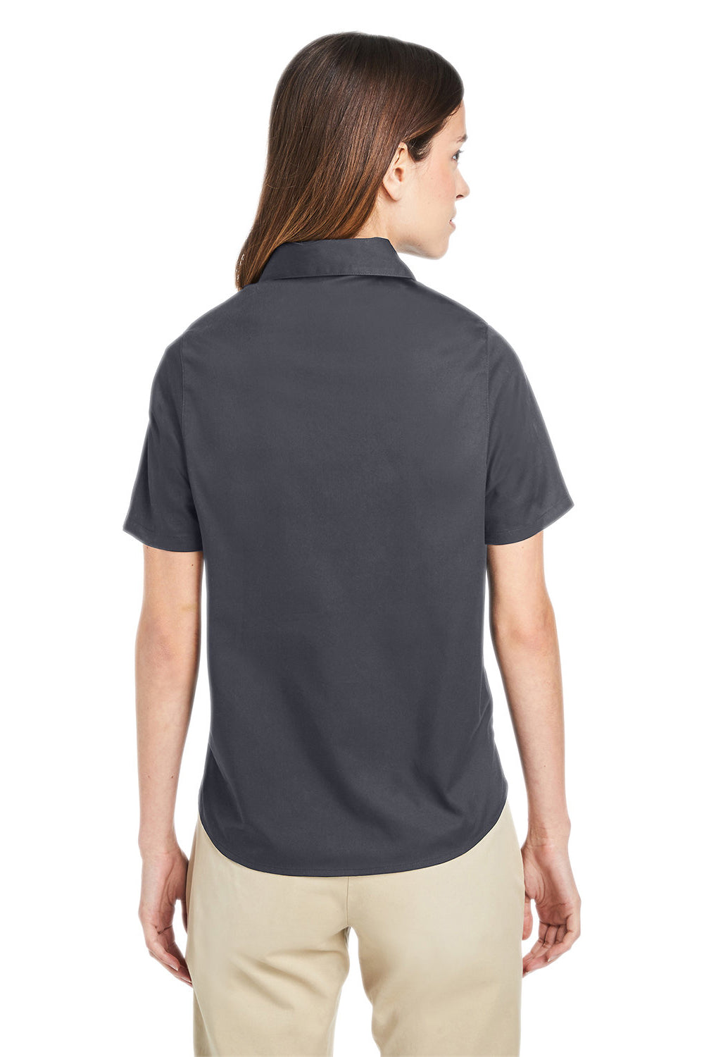 Harriton M585W Womens Advantage Short Sleeve Button Down Shirt w/ Double Pockets Dark Charcoal Grey Back