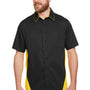 Harriton Mens Flash Colorblock Wrinkle Resistant Short Sleeve Button Down Shirt w/ Pocket - Black/Sunray Yellow - NEW