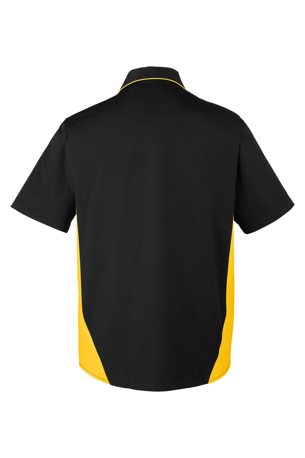 Harriton M586/M586T Mens Flash Colorblock Short Sleeve Button Down Shirt w/ Pocket Black/Sunray Yellow Flat Back
