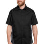Harriton Mens Flash Colorblock Wrinkle Resistant Short Sleeve Button Down Shirt w/ Pocket - Black/Dark Charcoal Grey