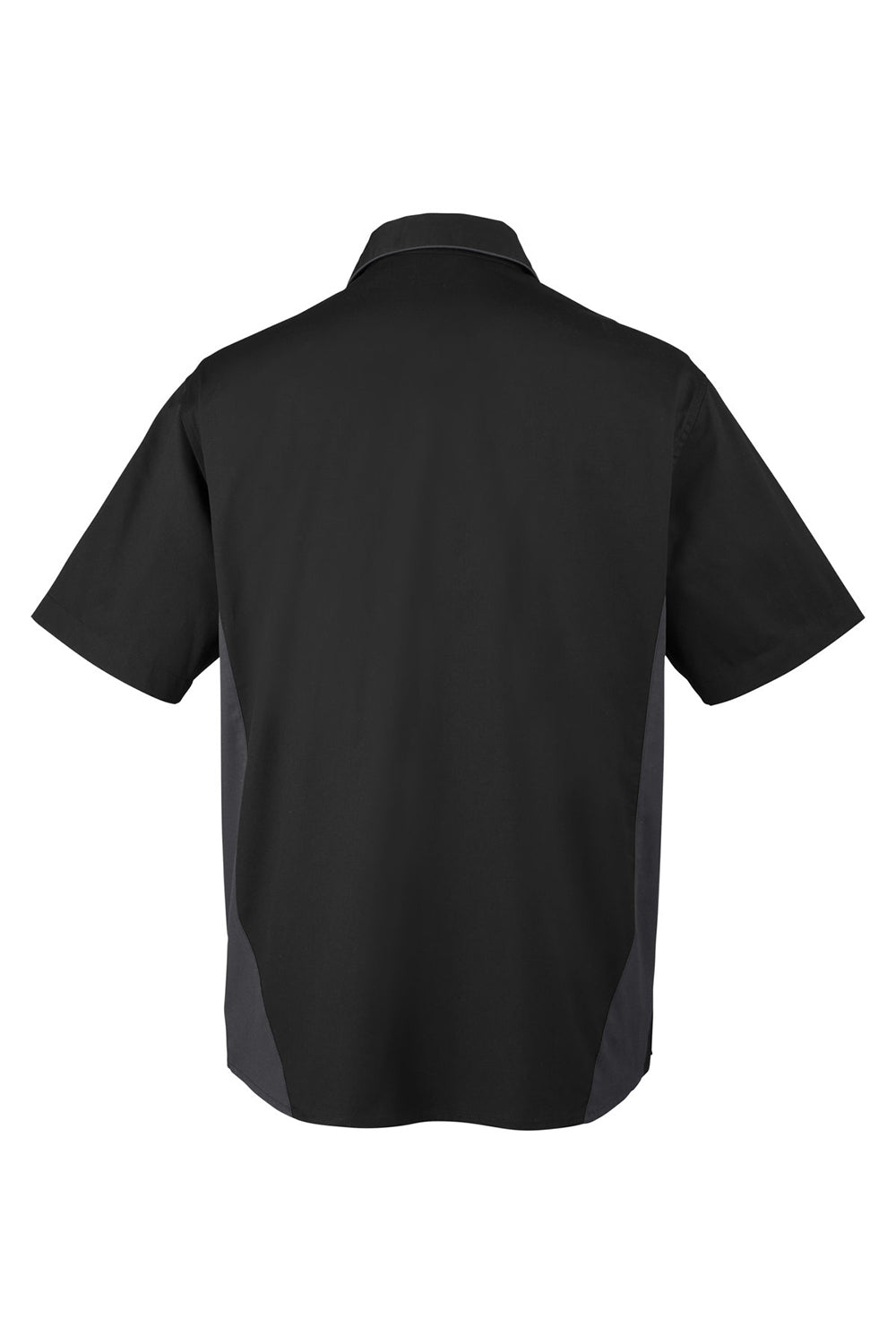 Harriton M586/M586T Mens Flash Colorblock Short Sleeve Button Down Shirt w/ Pocket Black/Dark Charcoal Grey Flat Back