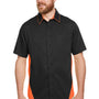 Harriton Mens Flash Colorblock Wrinkle Resistant Short Sleeve Button Down Shirt w/ Pocket - Black/Team Orange - NEW