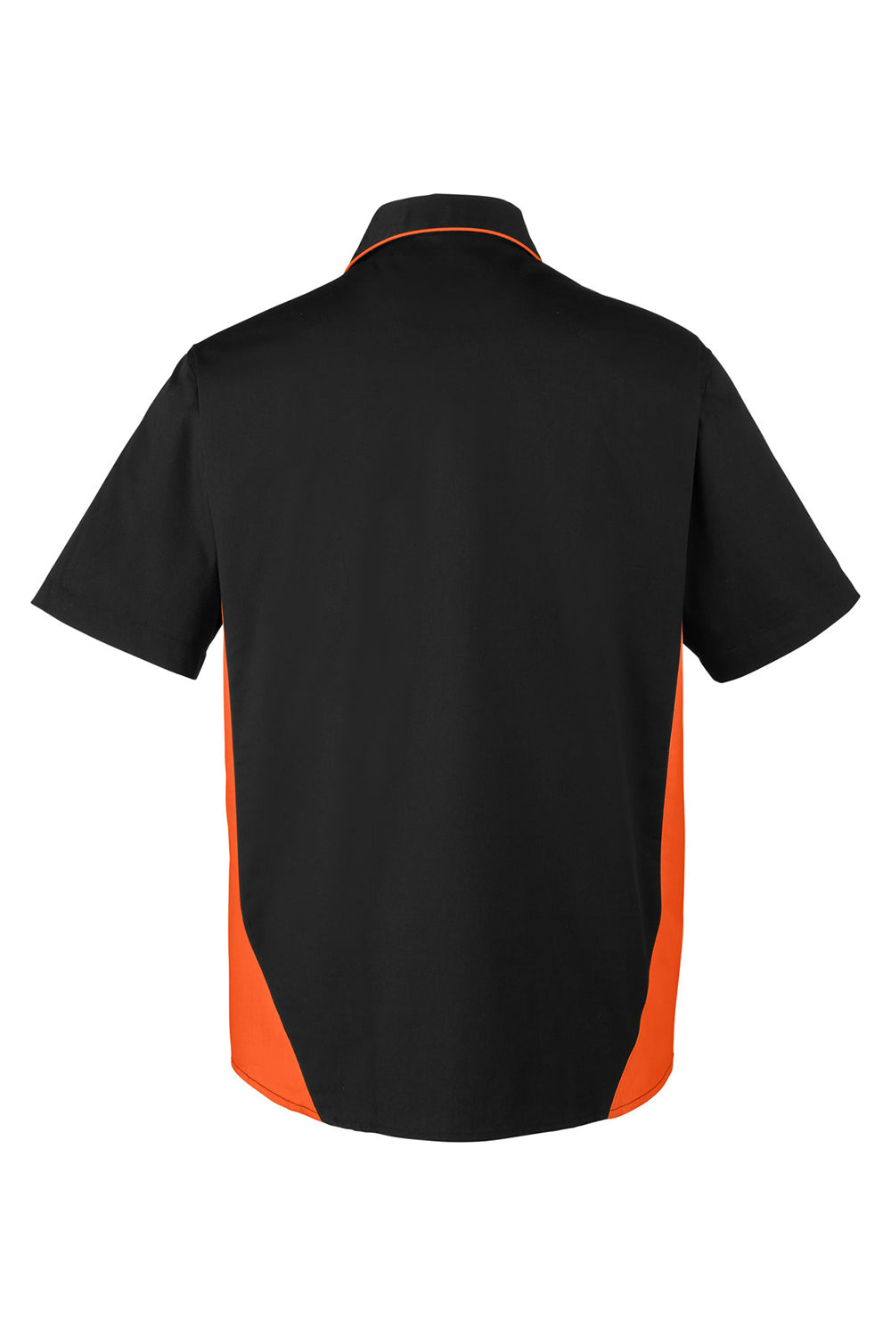 Harriton M586/M586T Mens Flash Colorblock Short Sleeve Button Down Shirt w/ Pocket Black/Team Orange Flat Back