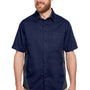 Harriton Mens Flash Colorblock Wrinkle Resistant Short Sleeve Button Down Shirt w/ Pocket - Dark Navy Blue/Dark Charcoal Grey - NEW
