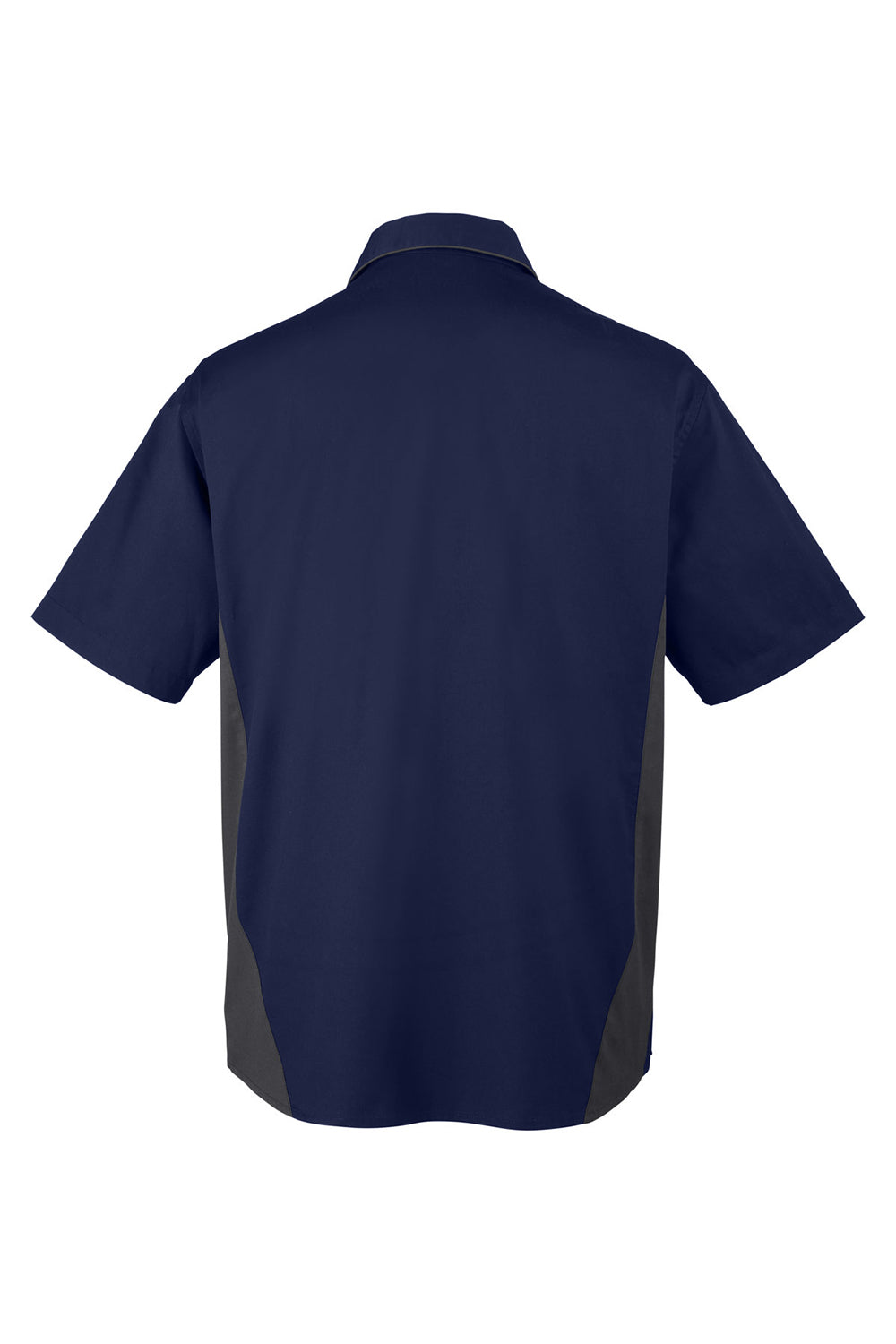 Harriton M586/M586T Mens Flash Colorblock Short Sleeve Button Down Shirt w/ Pocket Dark Navy Blue/Dark Charcoal Grey Flat Back