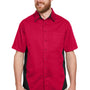 Harriton Mens Flash Colorblock Wrinkle Resistant Short Sleeve Button Down Shirt w/ Pocket - Red/Black