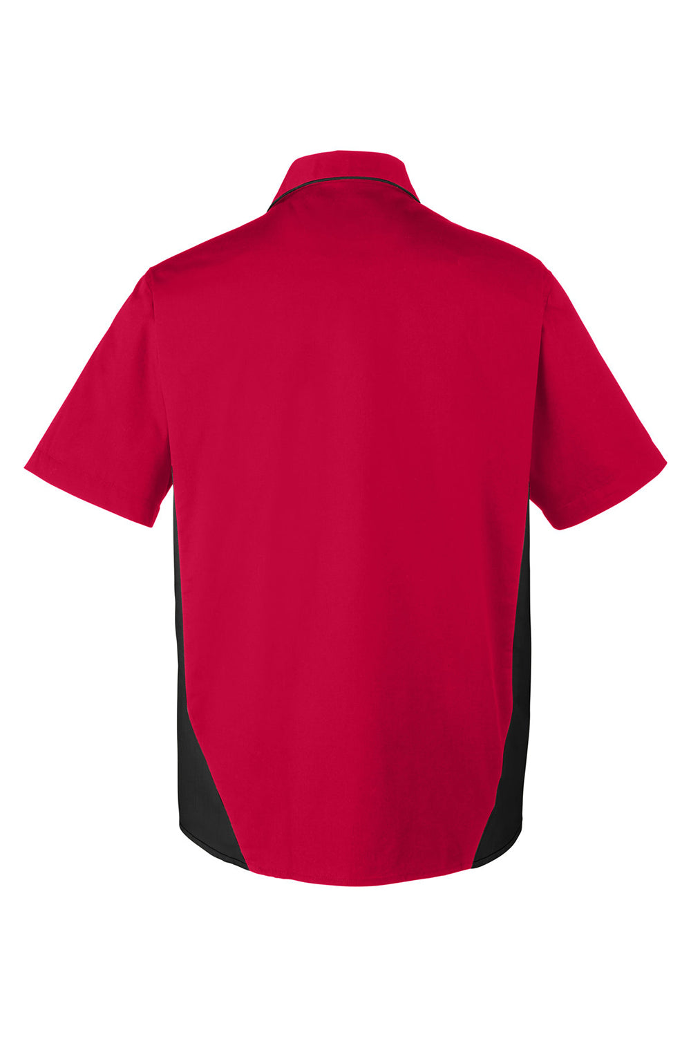Harriton M586/M586T Mens Flash Colorblock Short Sleeve Button Down Shirt w/ Pocket Red/Black Flat Back