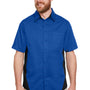 Harriton Mens Flash Colorblock Wrinkle Resistant Short Sleeve Button Down Shirt w/ Pocket - True Royal Blue/Black - NEW