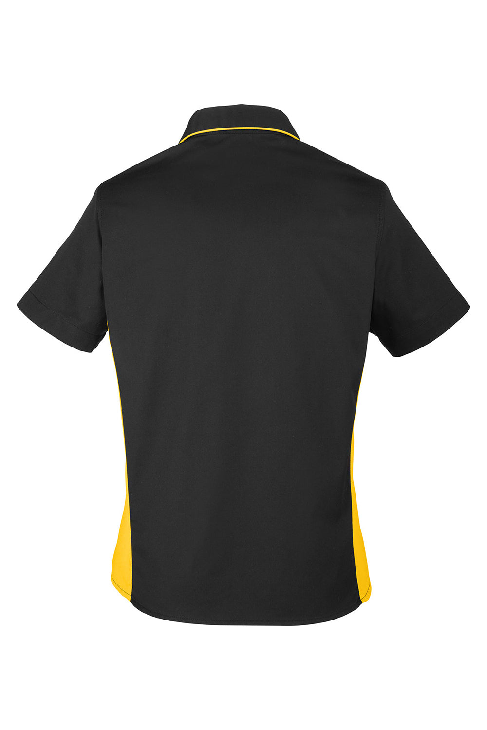 Harriton M586W Womens Flash Colorblock Short Sleeve Button Down Shirt Black/Sunray Yellow Flat Back