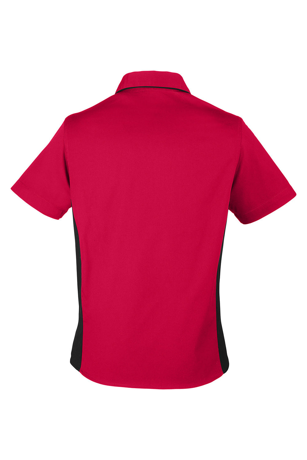 Harriton M586W Womens Flash Colorblock Short Sleeve Button Down Shirt Red/Black Flat Back