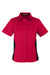 Harriton M586W Womens Flash Colorblock Short Sleeve Button Down Shirt Red/Black Flat Front