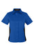 Harriton M586W Womens Flash Colorblock Short Sleeve Button Down Shirt True Royal Blue/Black Flat Front