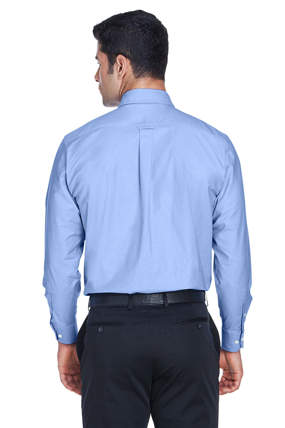 Harriton M600 Mens Oxford Wrinkle Resistant Long Sleeve Button Down Shirt w/ Pocket Light Blue Back