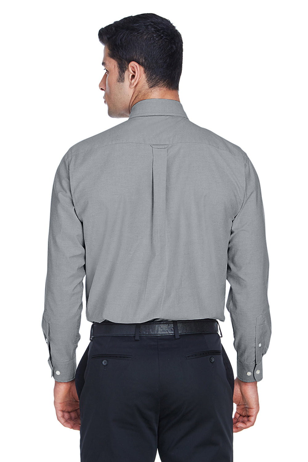 Harriton M600 Mens Oxford Wrinkle Resistant Long Sleeve Button Down Shirt w/ Pocket Oxford Grey Back