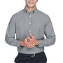 Harriton Mens Oxford Wrinkle Resistant Long Sleeve Button Down Shirt w/ Pocket - Oxford Grey