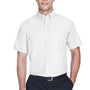 Harriton Mens Oxford Wrinkle Resistant Short Sleeve Button Down Shirt w/ Pocket - White