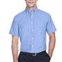 Harriton Mens Oxford Wrinkle Resistant Short Sleeve Button Down Shirt w/ Pocket - Light Blue