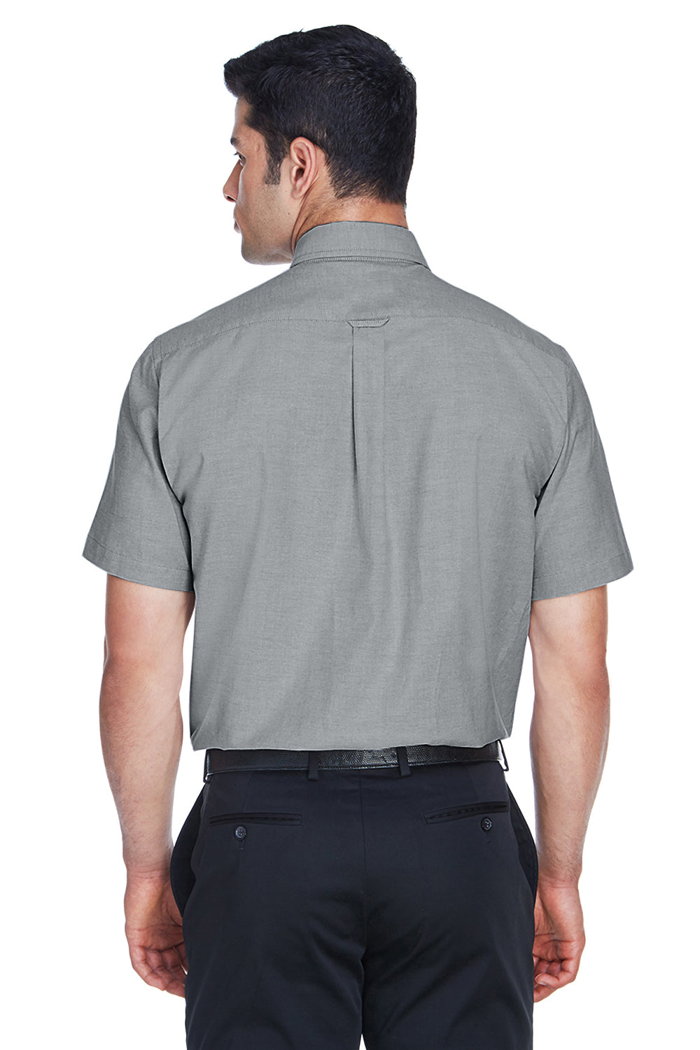 Harriton M600S Mens Oxford Wrinkle Resistant Short Sleeve Button Down Shirt w/ Pocket Oxford Grey Back