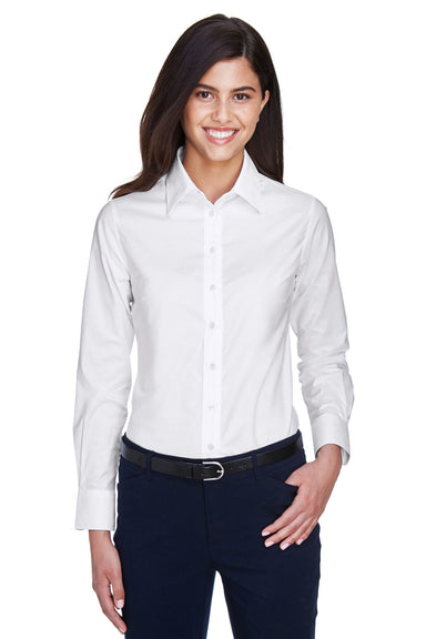 Harriton M600W Womens Oxford Wrinkle Resistant Long Sleeve Button Down Shirt White Front