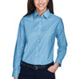 Harriton Womens Oxford Wrinkle Resistant Long Sleeve Button Down Shirt - Light Blue