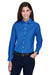 Harriton M600W Womens Oxford Wrinkle Resistant Long Sleeve Button Down Shirt French Blue Front