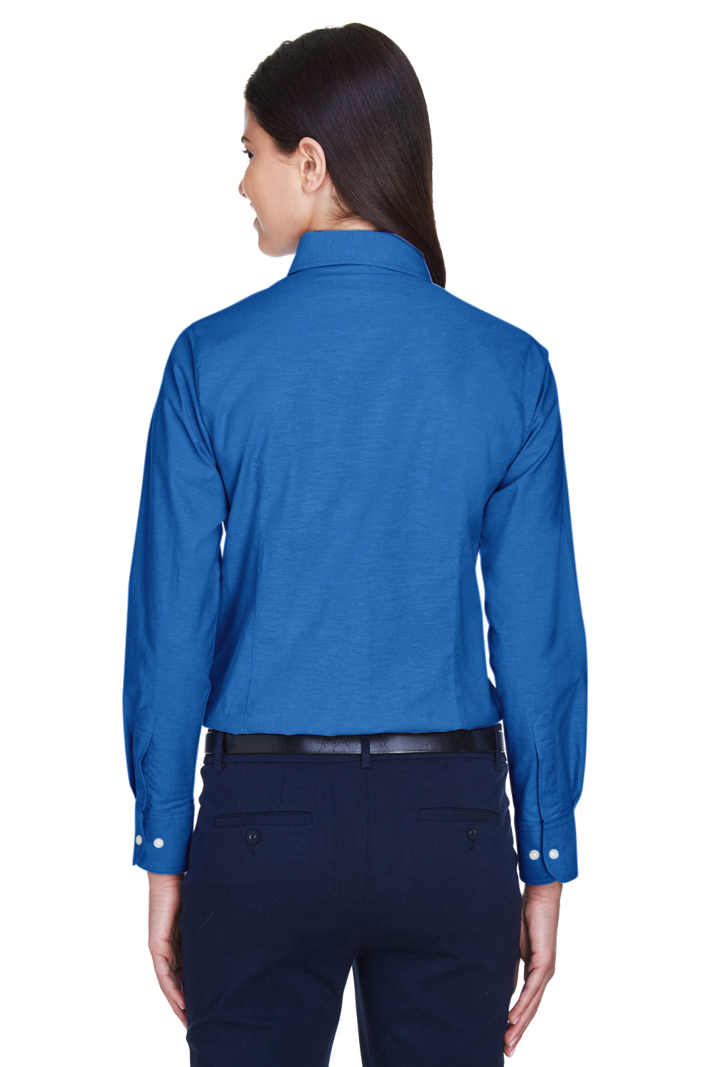 Harriton M600W Womens Oxford Wrinkle Resistant Long Sleeve Button Down Shirt French Blue Back