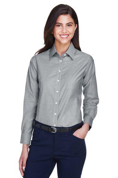 Harriton M600W Womens Oxford Wrinkle Resistant Long Sleeve Button Down Shirt Oxford Grey Front