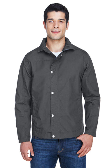 Harriton M705 Mens Auxiliary Water Resistant Canvas Full Zip Jacket Charcoal Grey Front