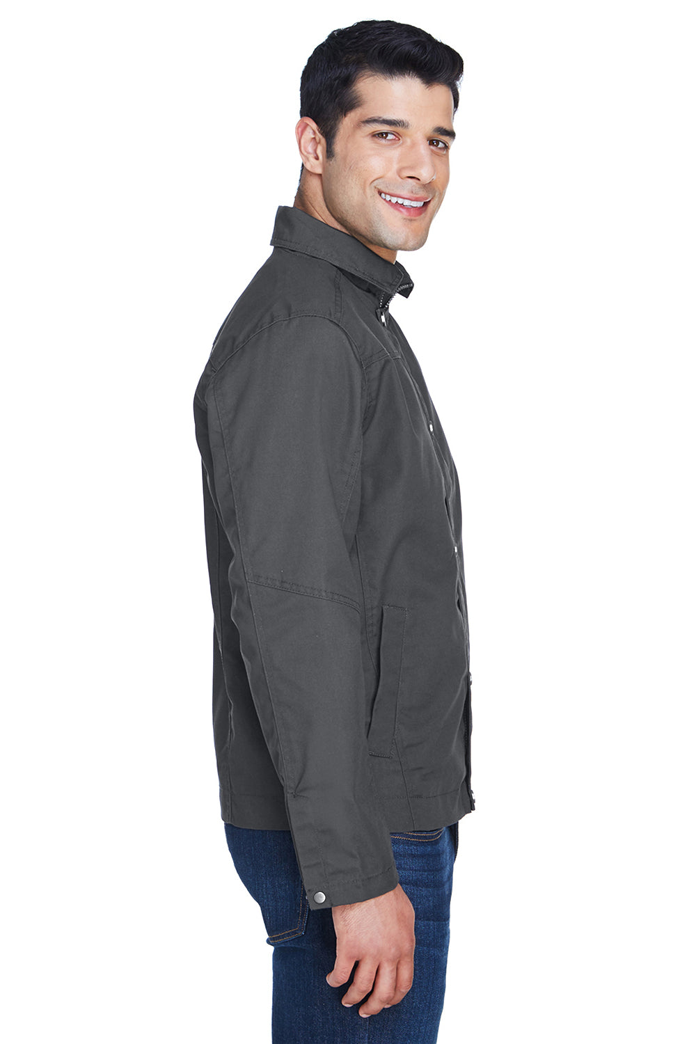 Harriton M705 Mens Auxiliary Water Resistant Canvas Full Zip Jacket Charcoal Grey Side
