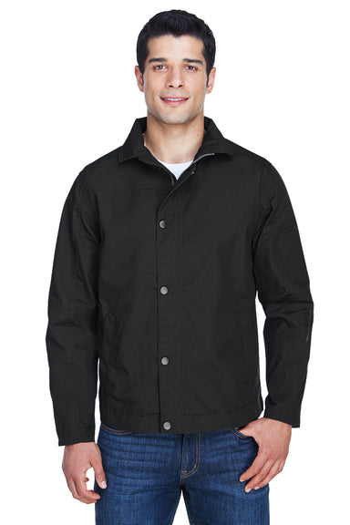 Harriton M705 Mens Auxiliary Water Resistant Canvas Full Zip Jacket Black Front