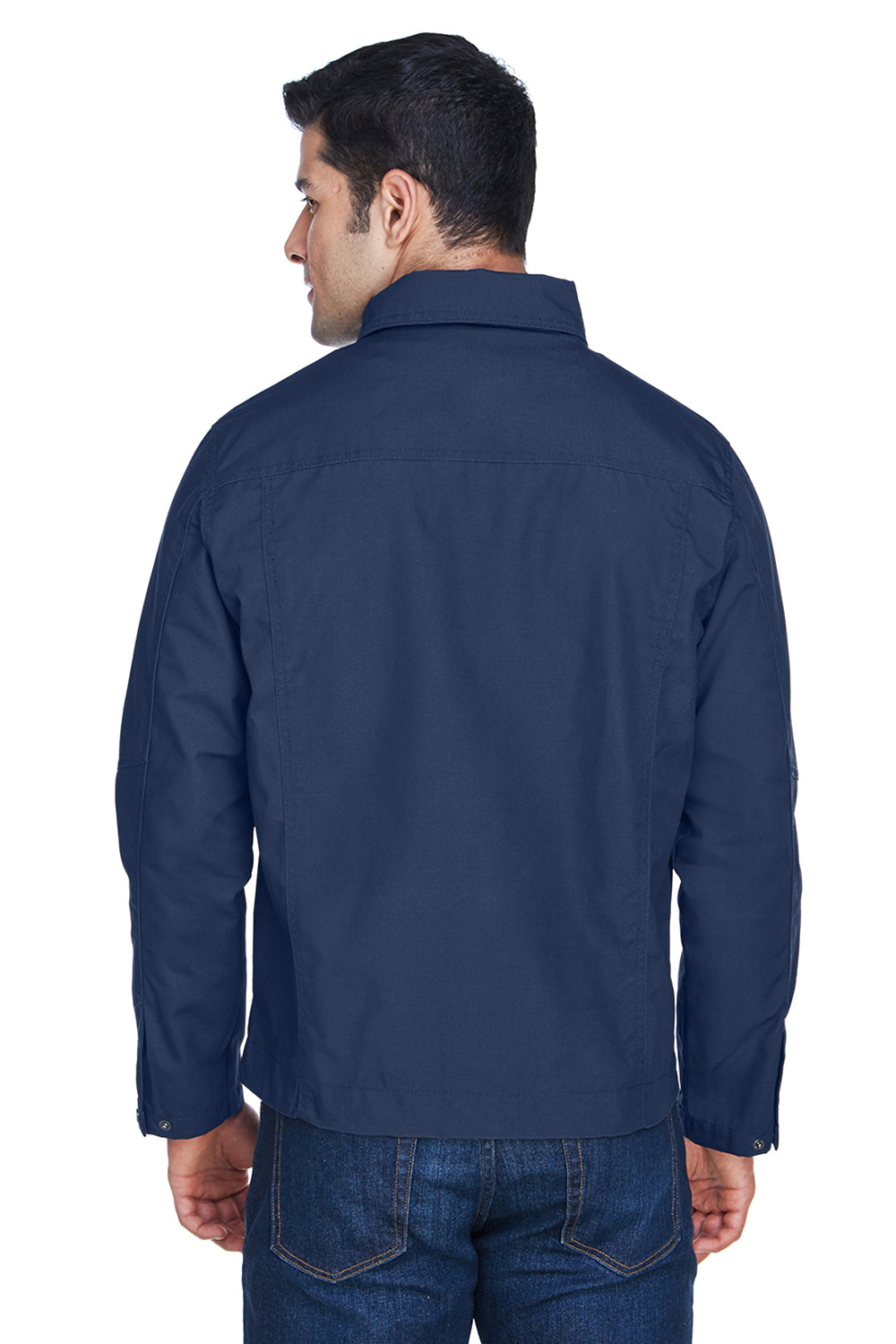 Harriton M705 Mens Auxiliary Water Resistant Canvas Full Zip Jacket Navy Blue Back