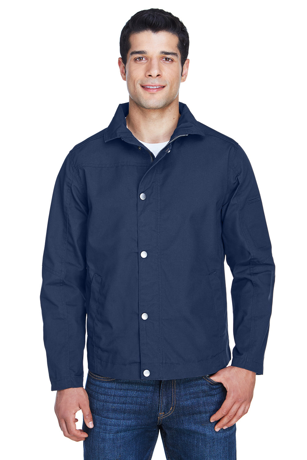 Harriton M705 Mens Auxiliary Water Resistant Canvas Full Zip Jacket Navy Blue Front
