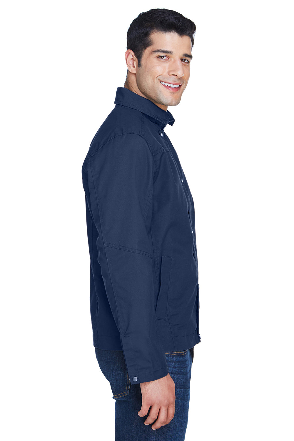 Harriton M705 Mens Auxiliary Water Resistant Canvas Full Zip Jacket Navy Blue Side
