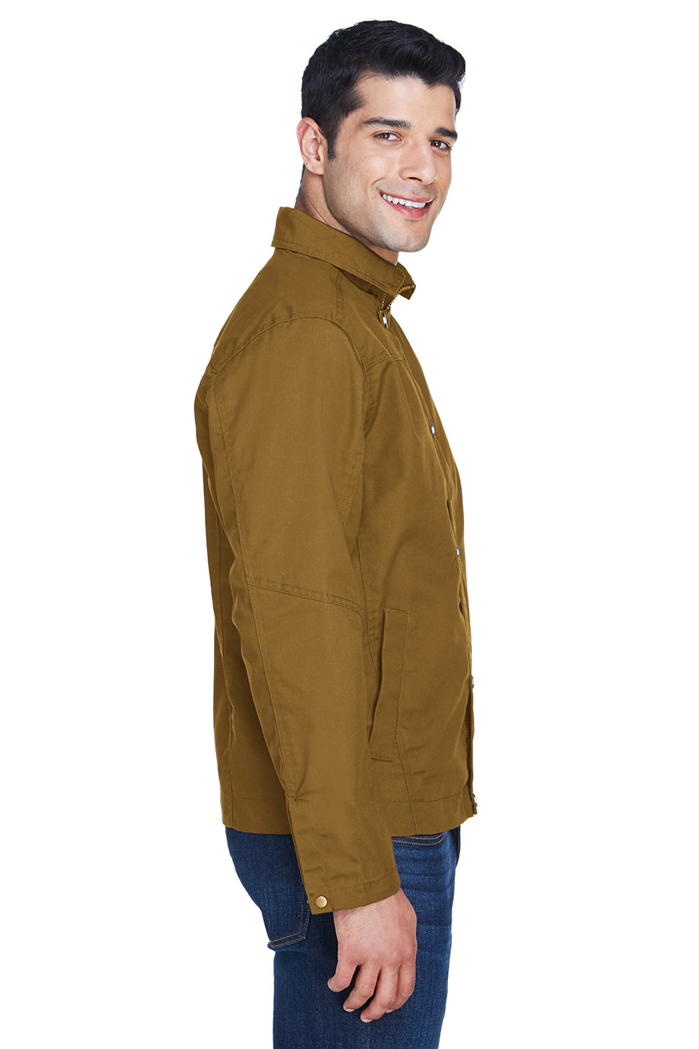 Harriton M705 Mens Auxiliary Water Resistant Canvas Full Zip Jacket Duck Brown Side