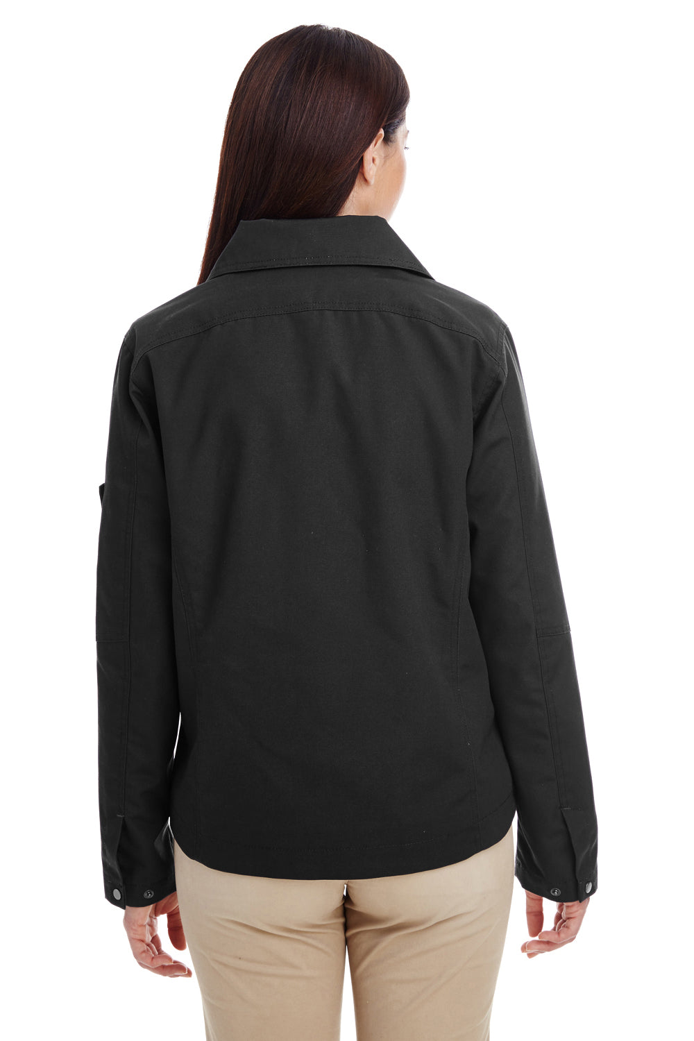 Harriton M705W Womens Auxiliary Water Resistant Canvas Full Zip Jacket Black Back