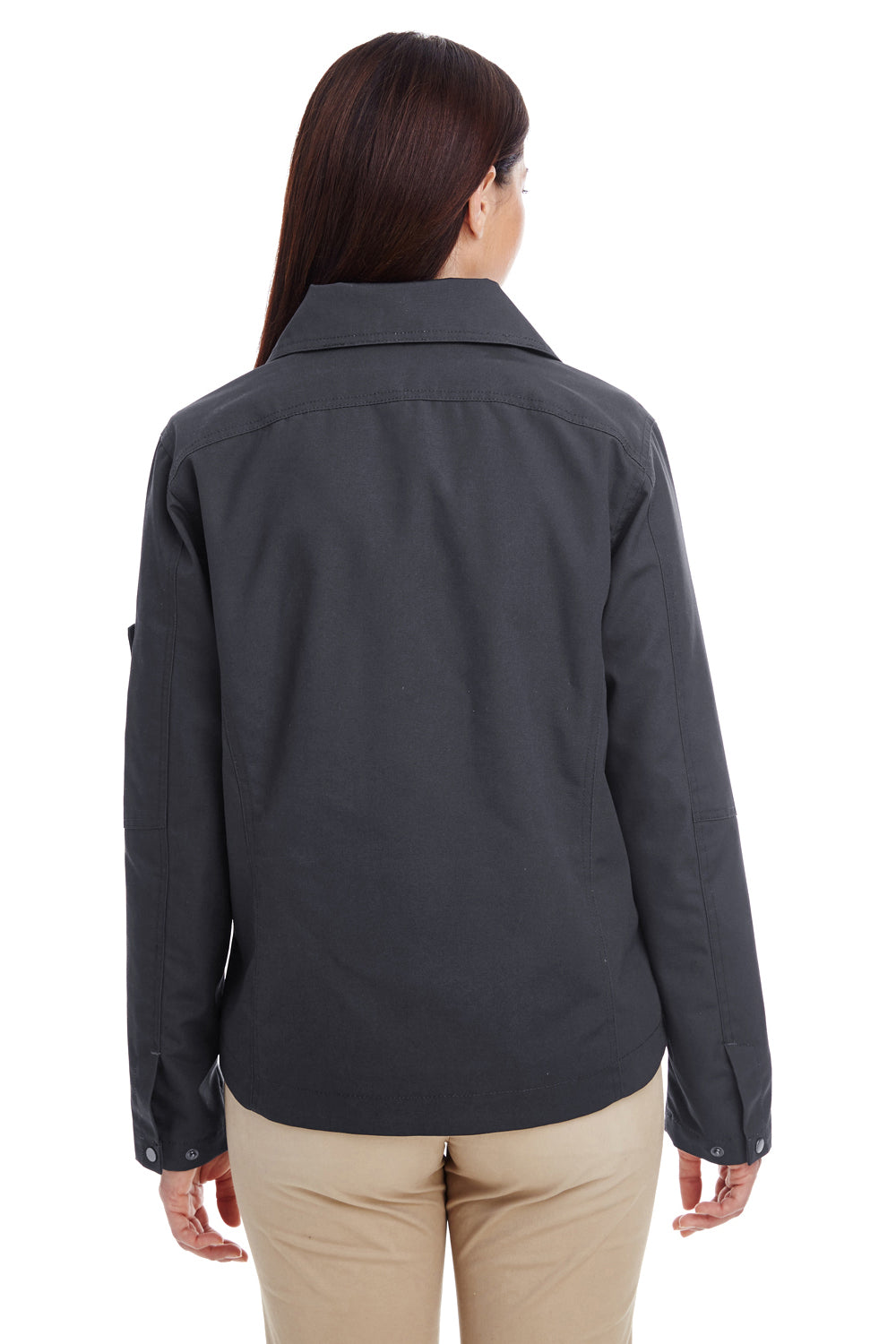 Harriton M705W Womens Auxiliary Water Resistant Canvas Full Zip Jacket Charcoal Grey Back