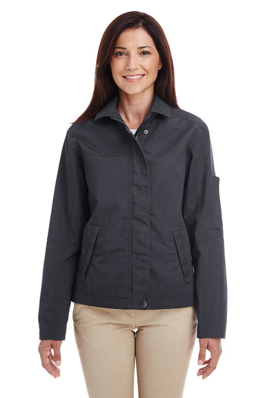 Harriton M705W Womens Auxiliary Water Resistant Canvas Full Zip Jacket Charcoal Grey Front