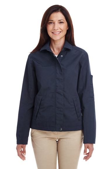 Harriton M705W Womens Auxiliary Water Resistant Canvas Full Zip Jacket Navy Blue Front