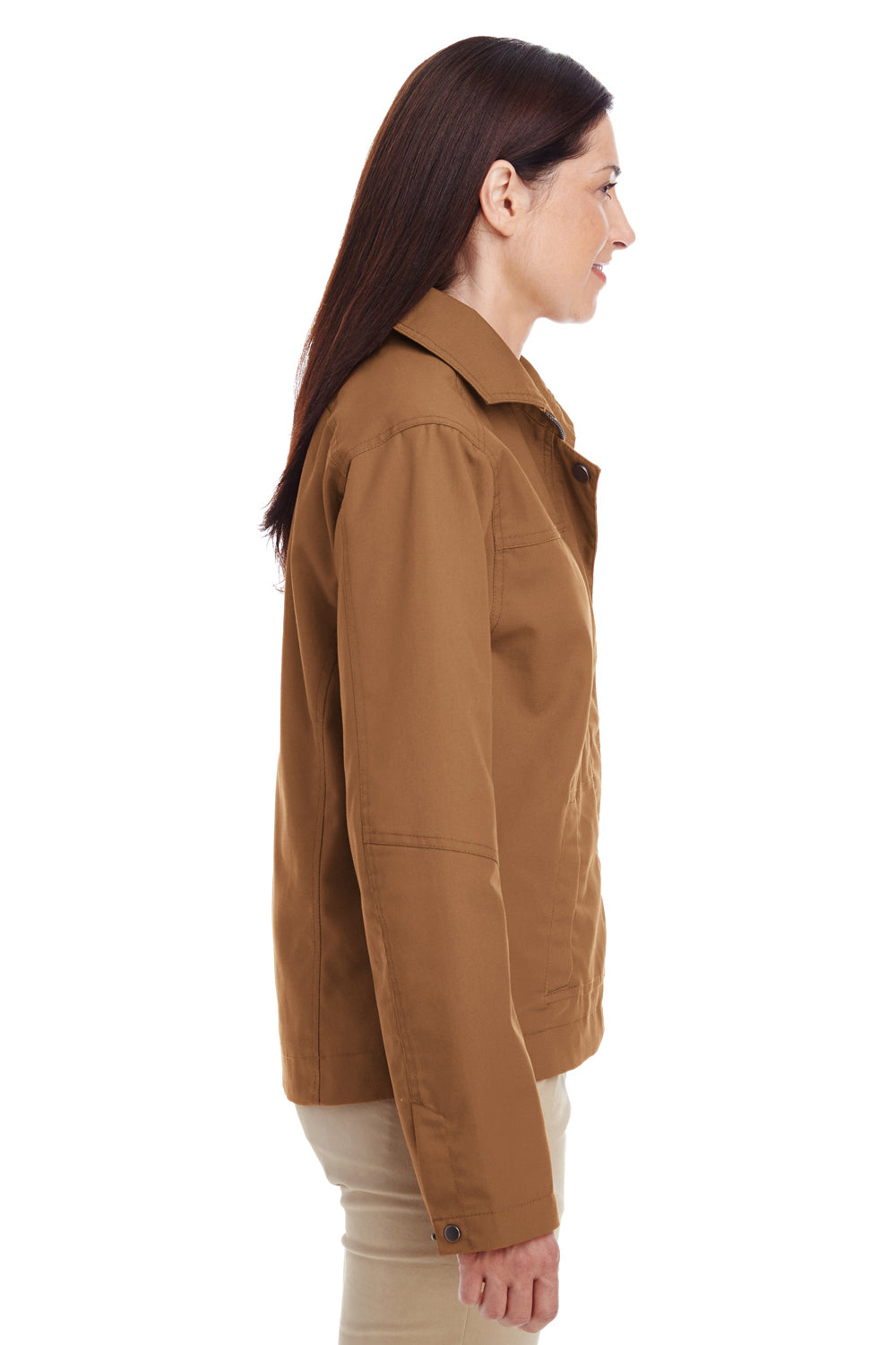 Harriton M705W Womens Auxiliary Water Resistant Canvas Full Zip Jacket Duck Brown Side