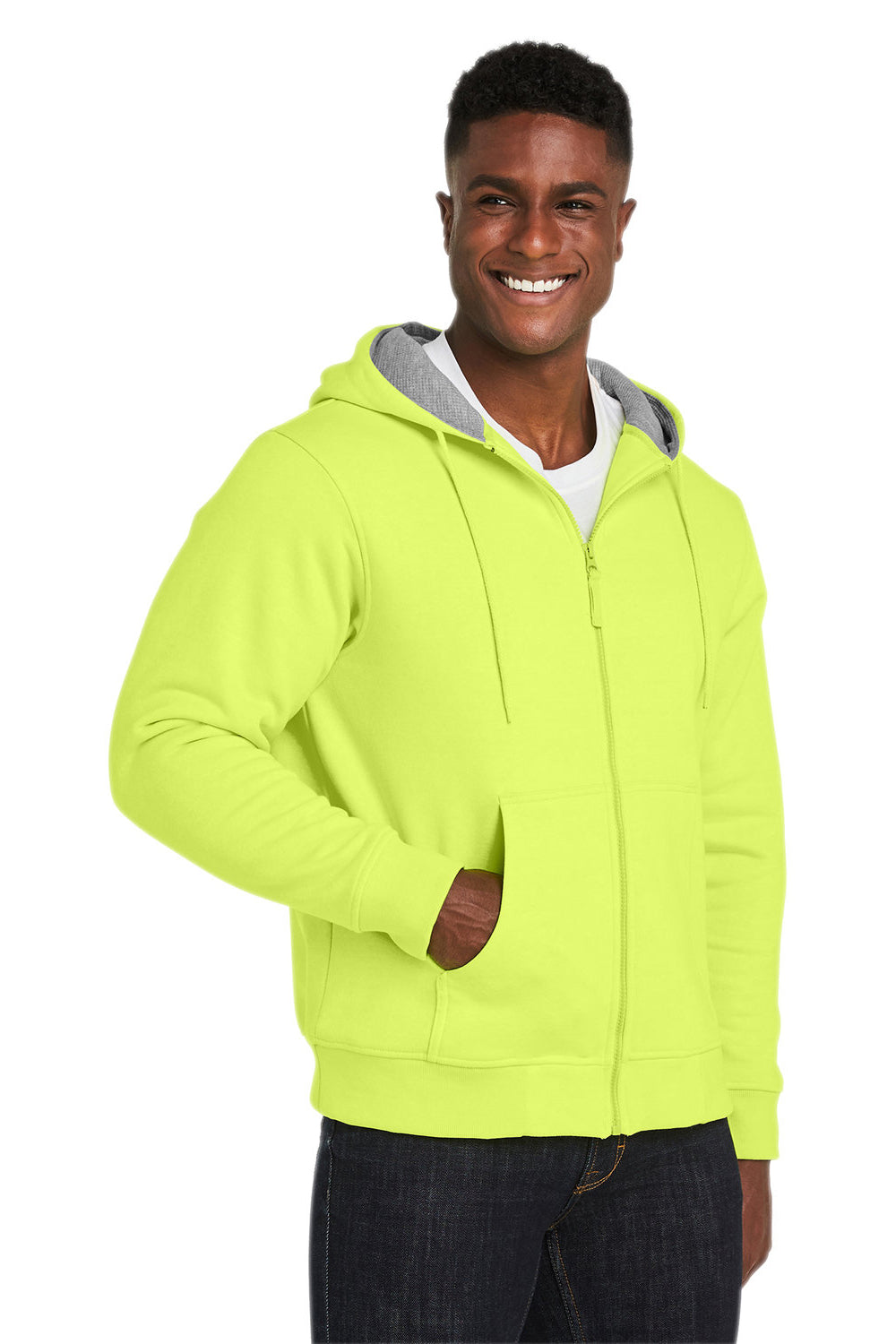 Harriton M711/M711T Mens Climabloc Full Zip Hooded Sweatshirt Hoodie Safety Yellow 3Q