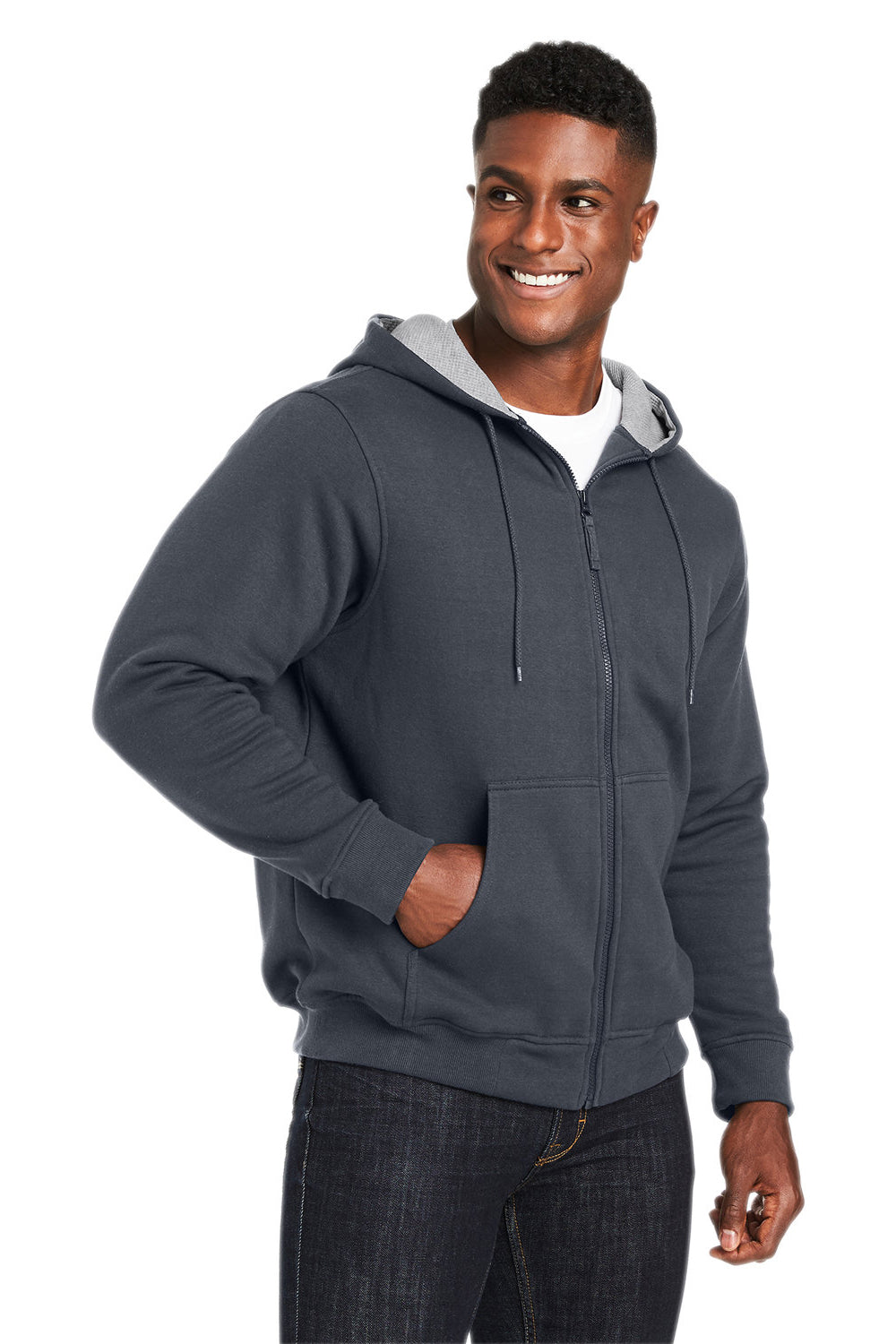 Harriton M711/M711T Mens Climabloc Full Zip Hooded Sweatshirt Hoodie Dark Charcoal Grey 3Q