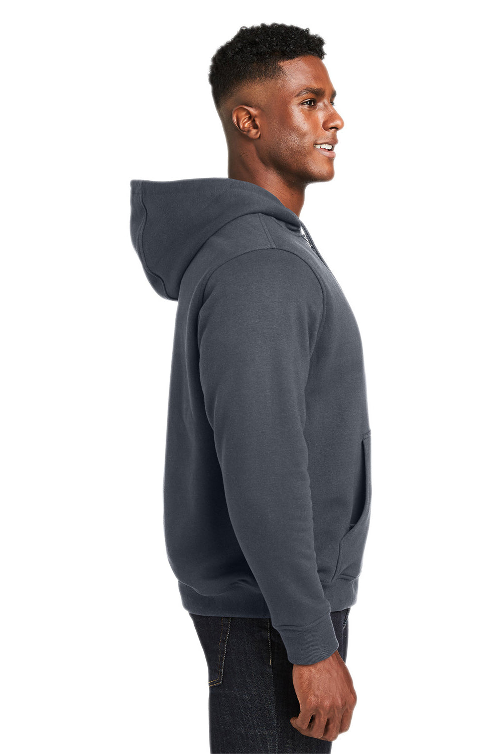 Harriton M711/M711T Mens Climabloc Full Zip Hooded Sweatshirt Hoodie Dark Charcoal Grey Side